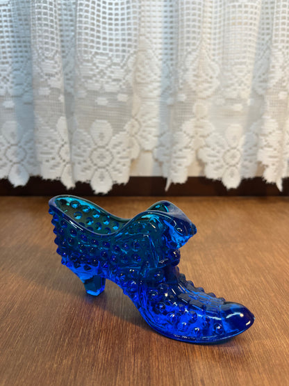Vintage Cobalt Blue Hobnail Fenton Art Glass Shoe