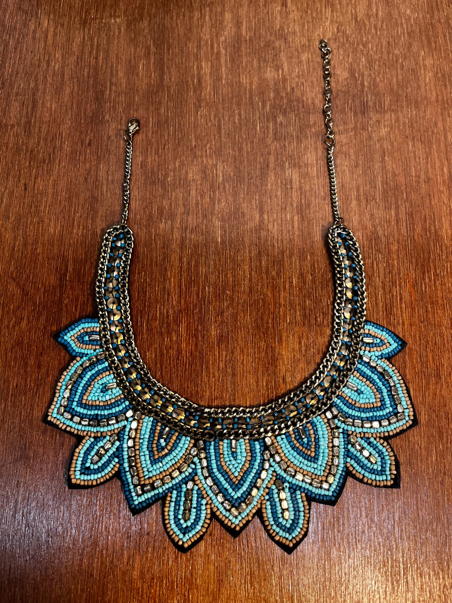 Beaded Adjustable Fabric Back Necklace