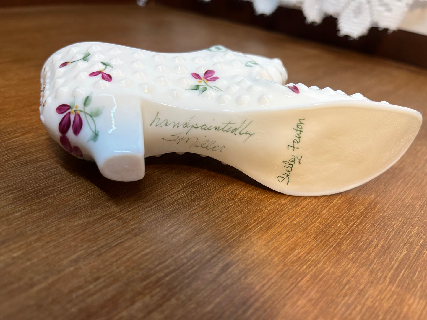 Vintage Hobnail Milk Glass Fenton Hand Painted Shoe