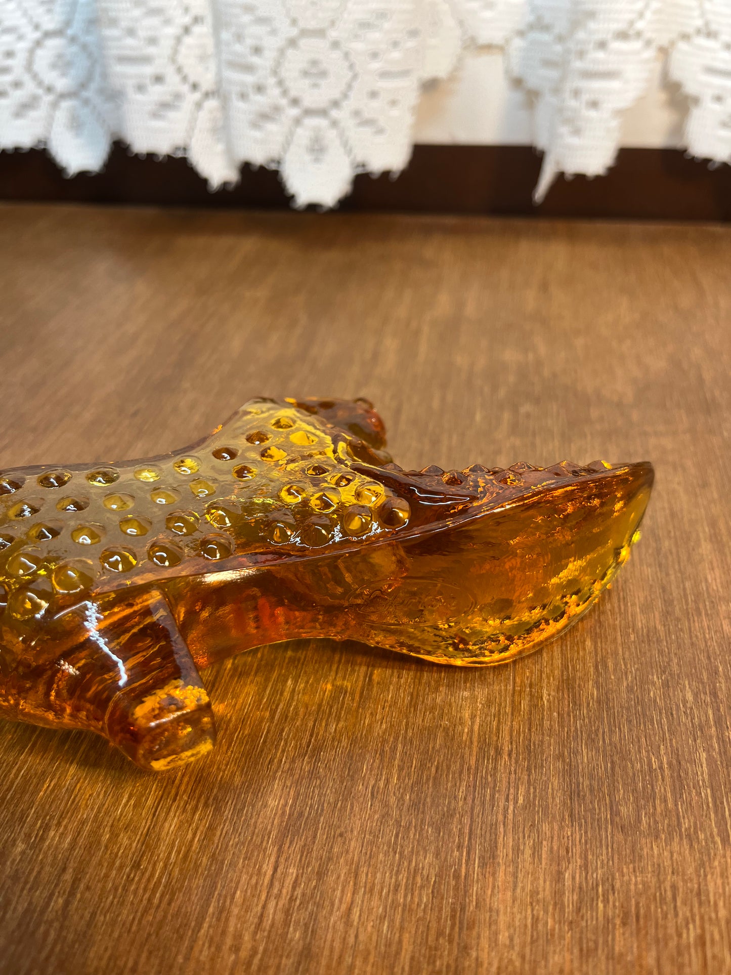 Vintage Fenton Amber Hobnail Art Glass Shoe With Fenton Stamp