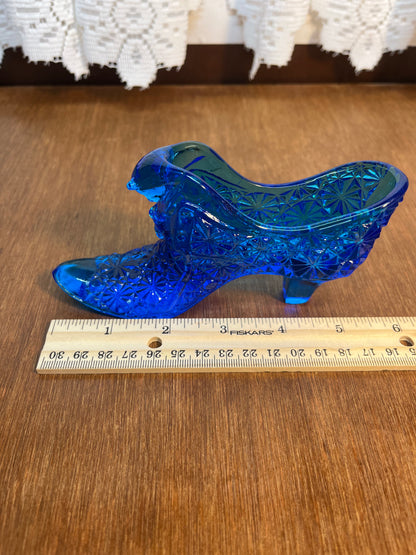 Vintage Cobalt Blue Fenton Art Glass Cat Face Shoe