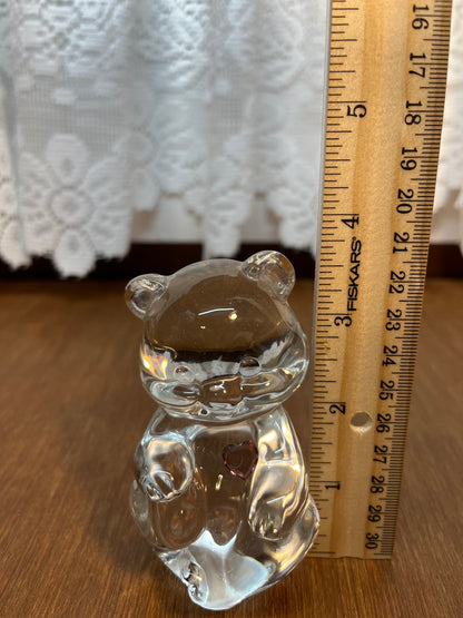 Art Glass Fenton February Birthstone Bear With Sticker