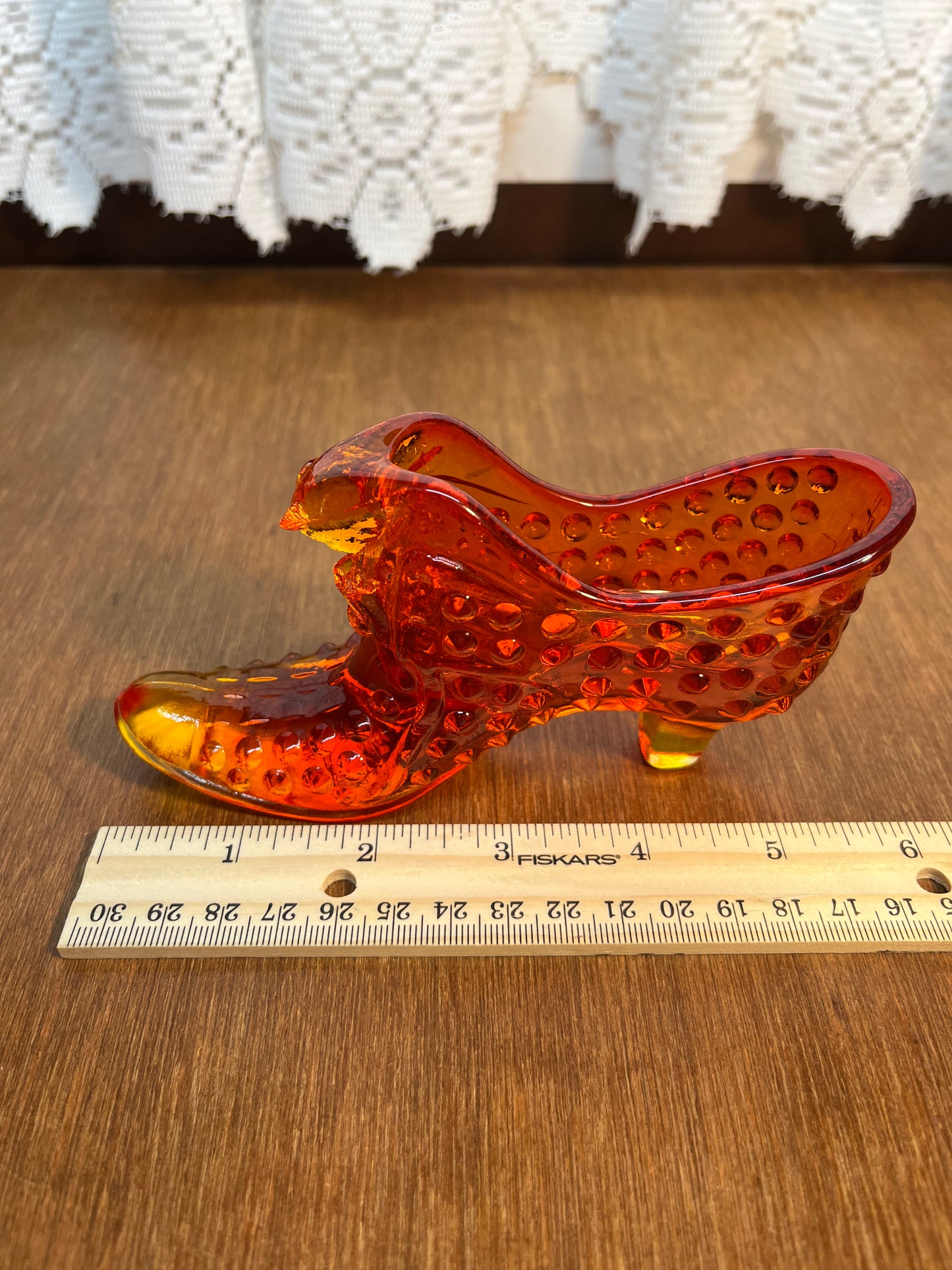 Vintage Hobnail Amberina Fenton Art Glass Shoe