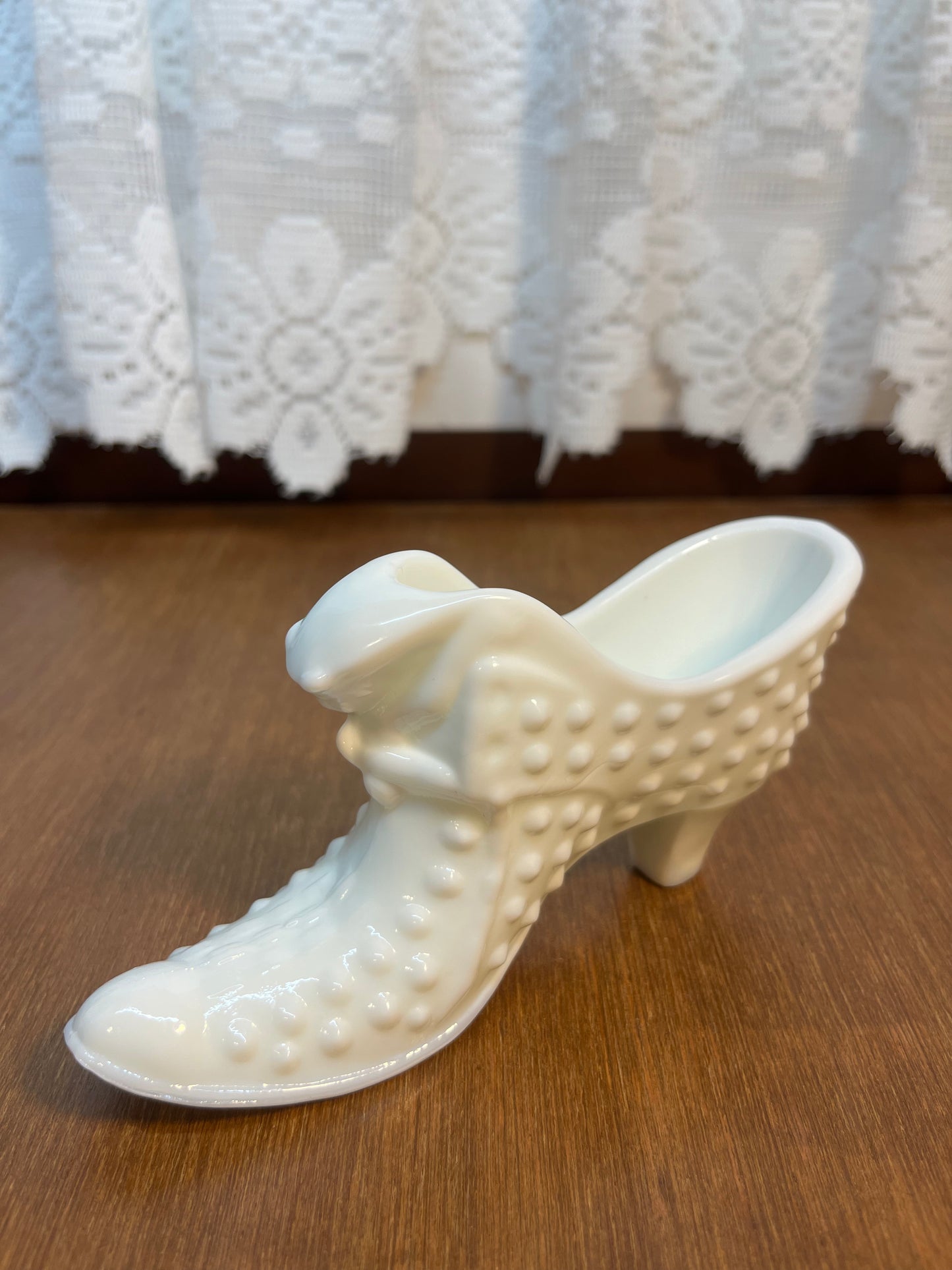 Vintage Milk Glass Hobnail Fenton Art Glass Shoe With Stamp