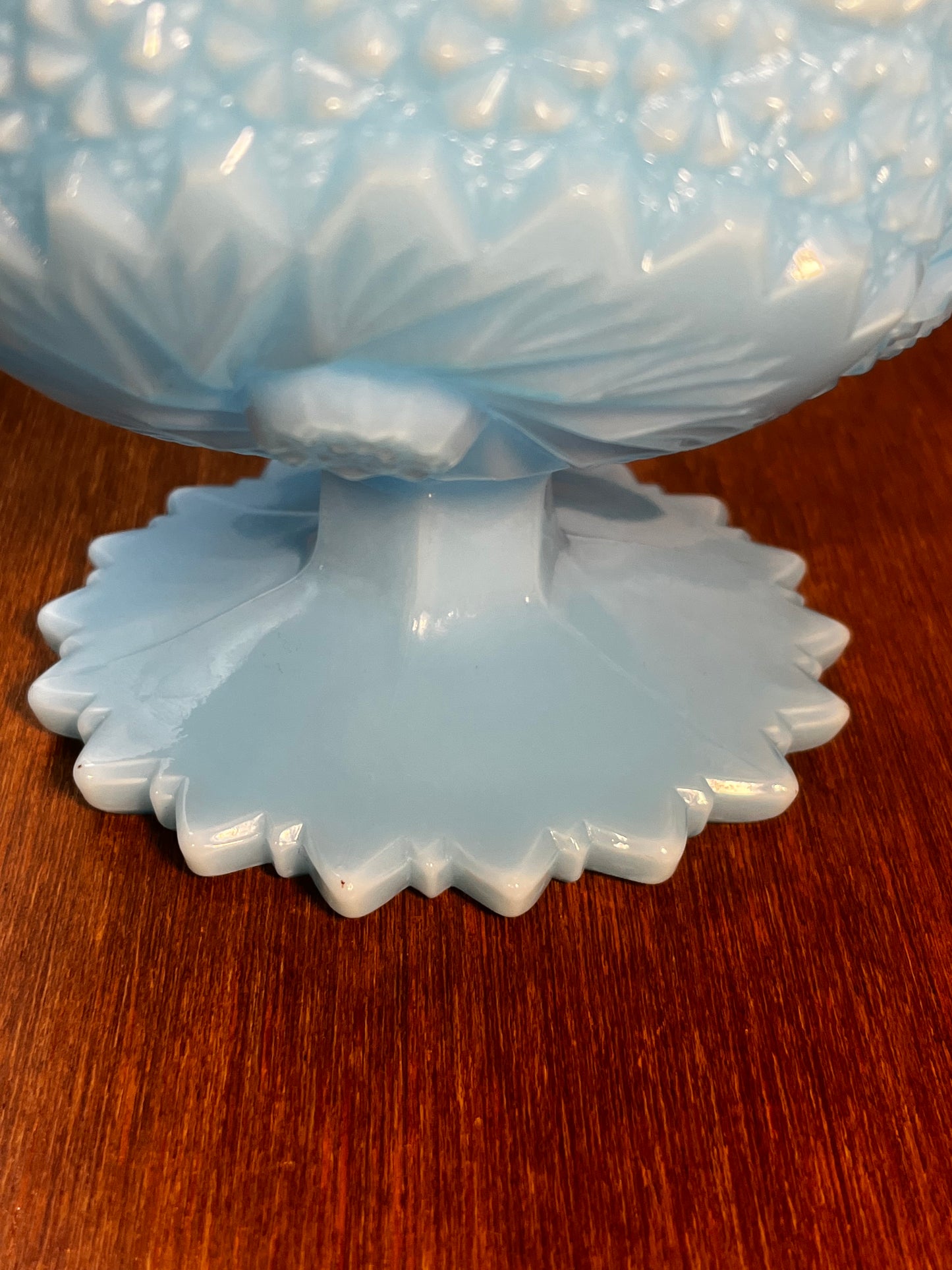 Fenton Blue Pinwheel Star Sawtooth Candy Pedestal Bowl