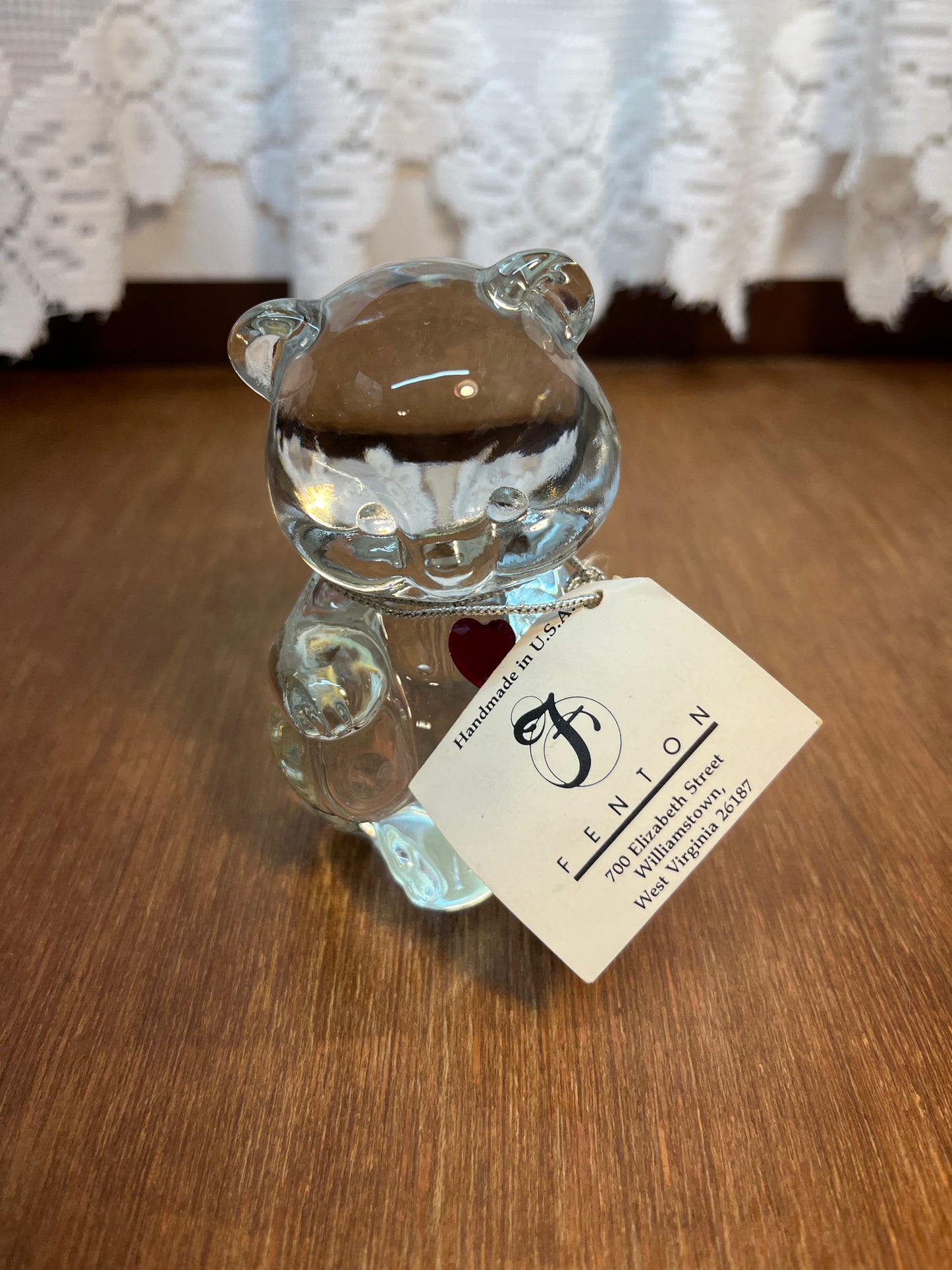 Art Glass Fenton July Birthstone Bear With Tag & Sticker