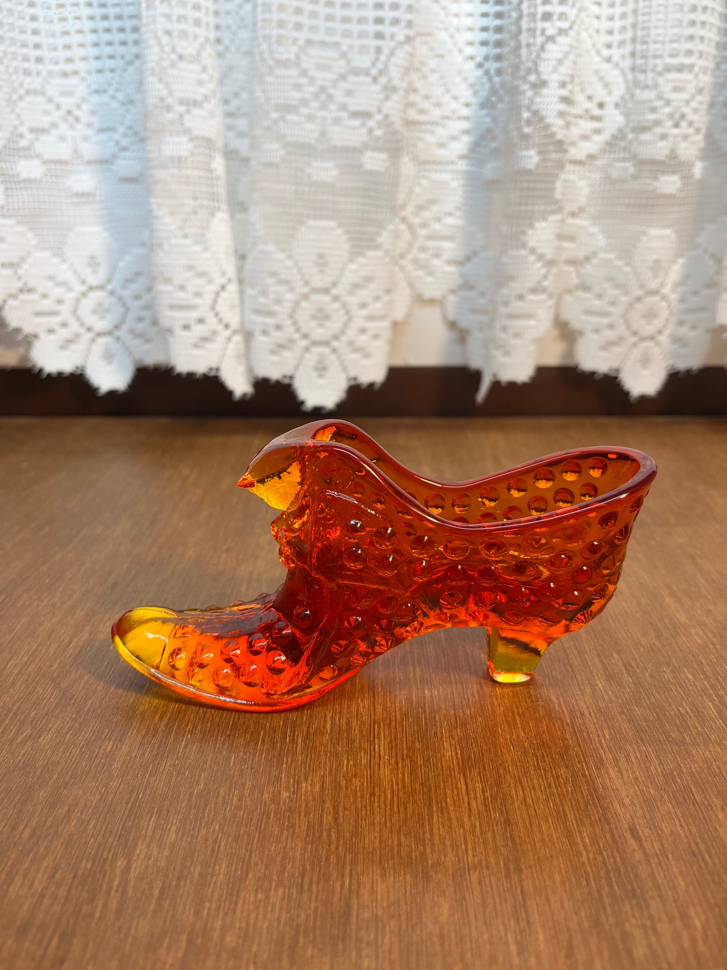 Vintage Hobnail Amberina Fenton Art Glass Shoe