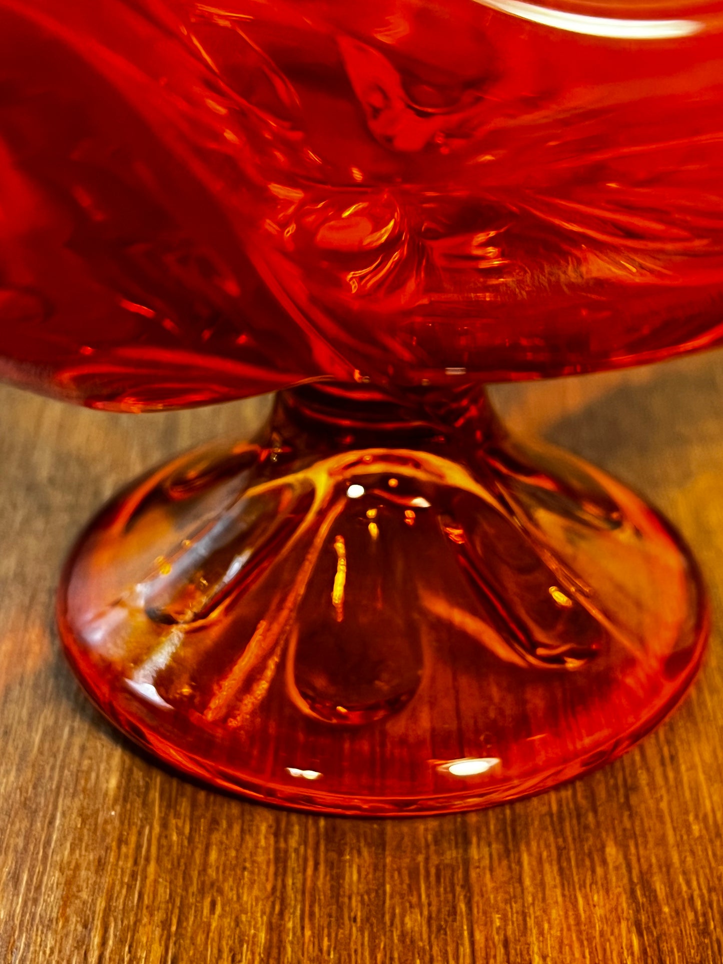 Vintage Viking Glass Orange Amberina Pedestal Bowl