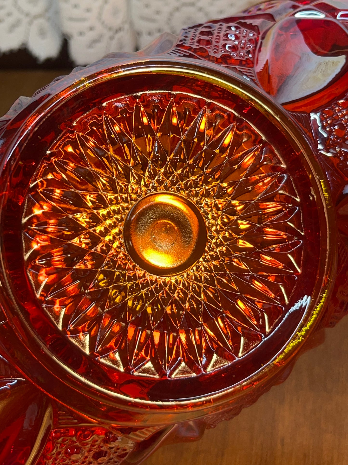 Vintage L.E Smith Carnival Glass Amberina Art Glass Dish