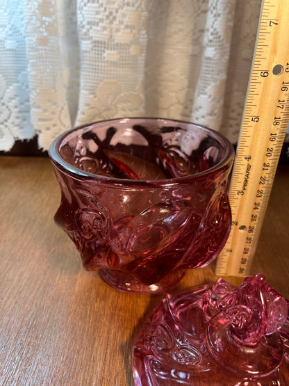 Vintage Fenton Pink Swirl Candy Bowl with Lid