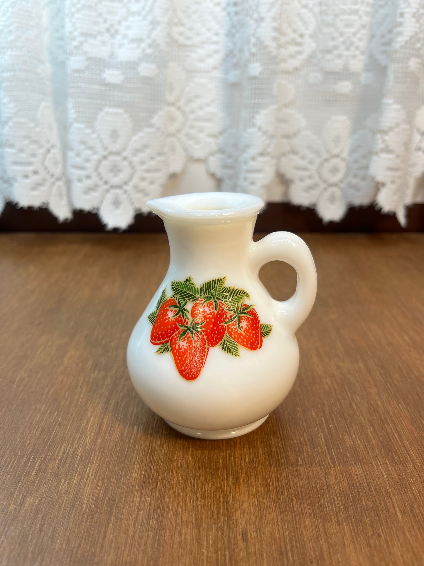 Vintage Small Milk Glass Strawberry Avon Pitcher