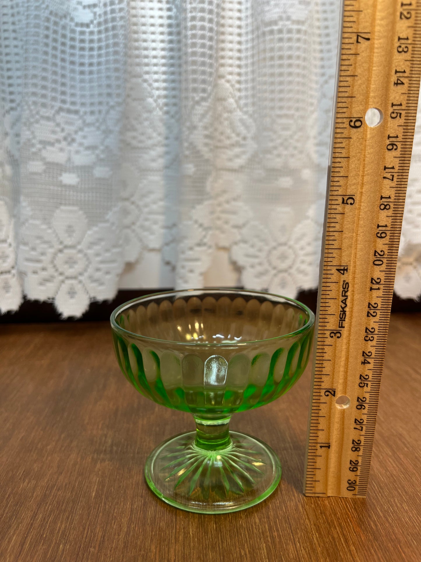 Vintage Uranium Champagne Sherbet Hazel Atlas Green Glass Set