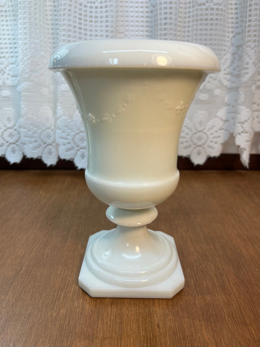 Vintage Milk Glass Floral Design Compote Vase