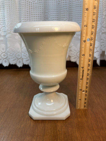 Vintage Milk Glass Floral Design Compote Vase