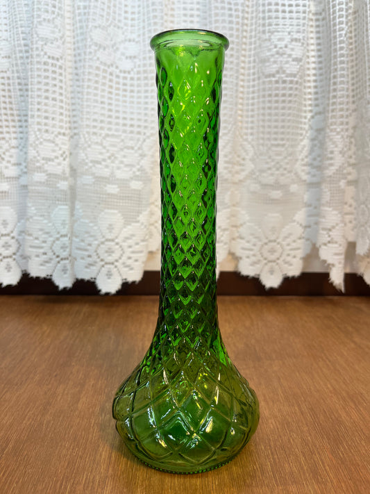 Vintage Emerald Green Quilted Diamond Bud Vase