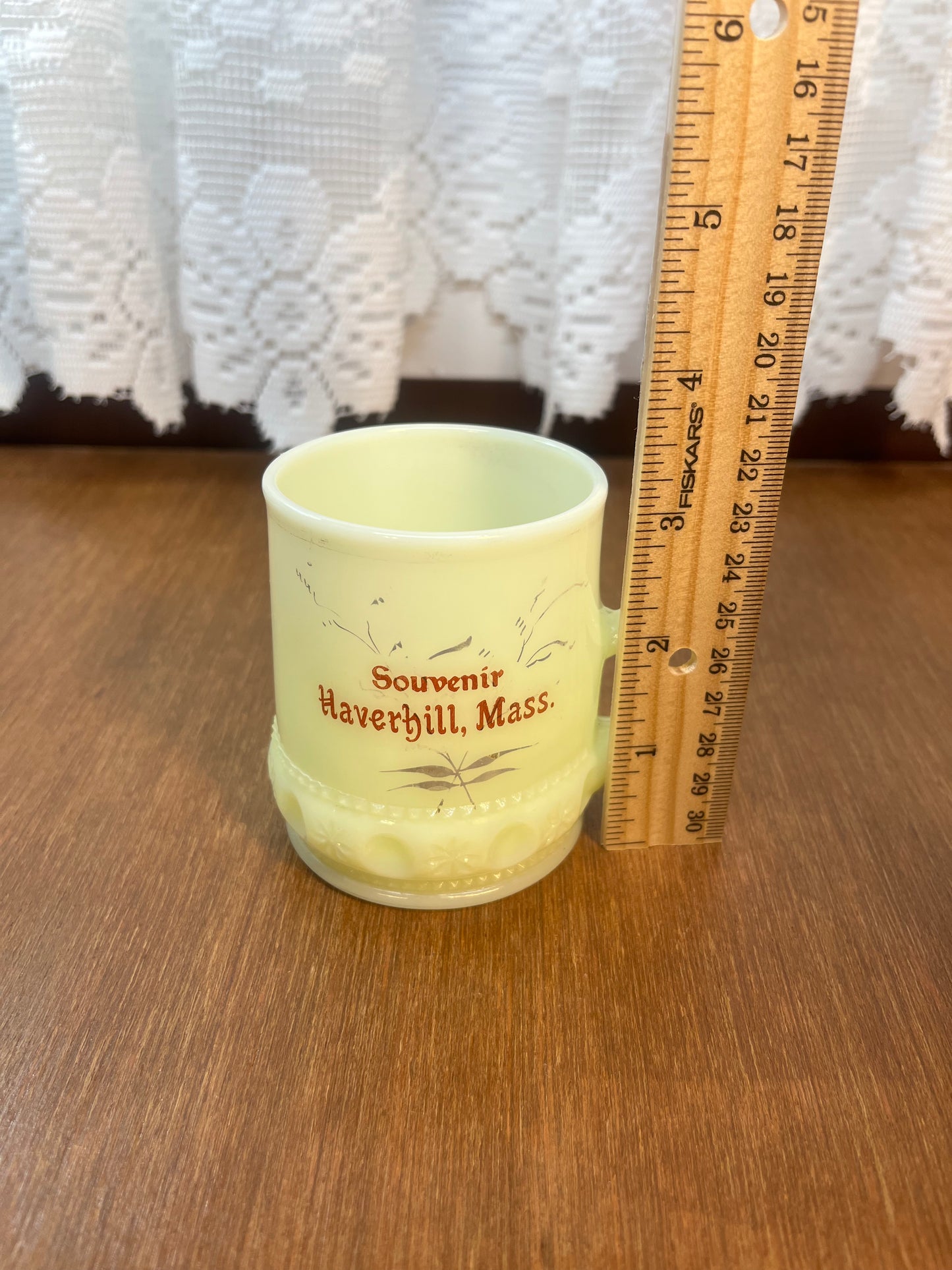 Vintage Heisey Haverhill Massachusetts Souvenir Uranium Cup