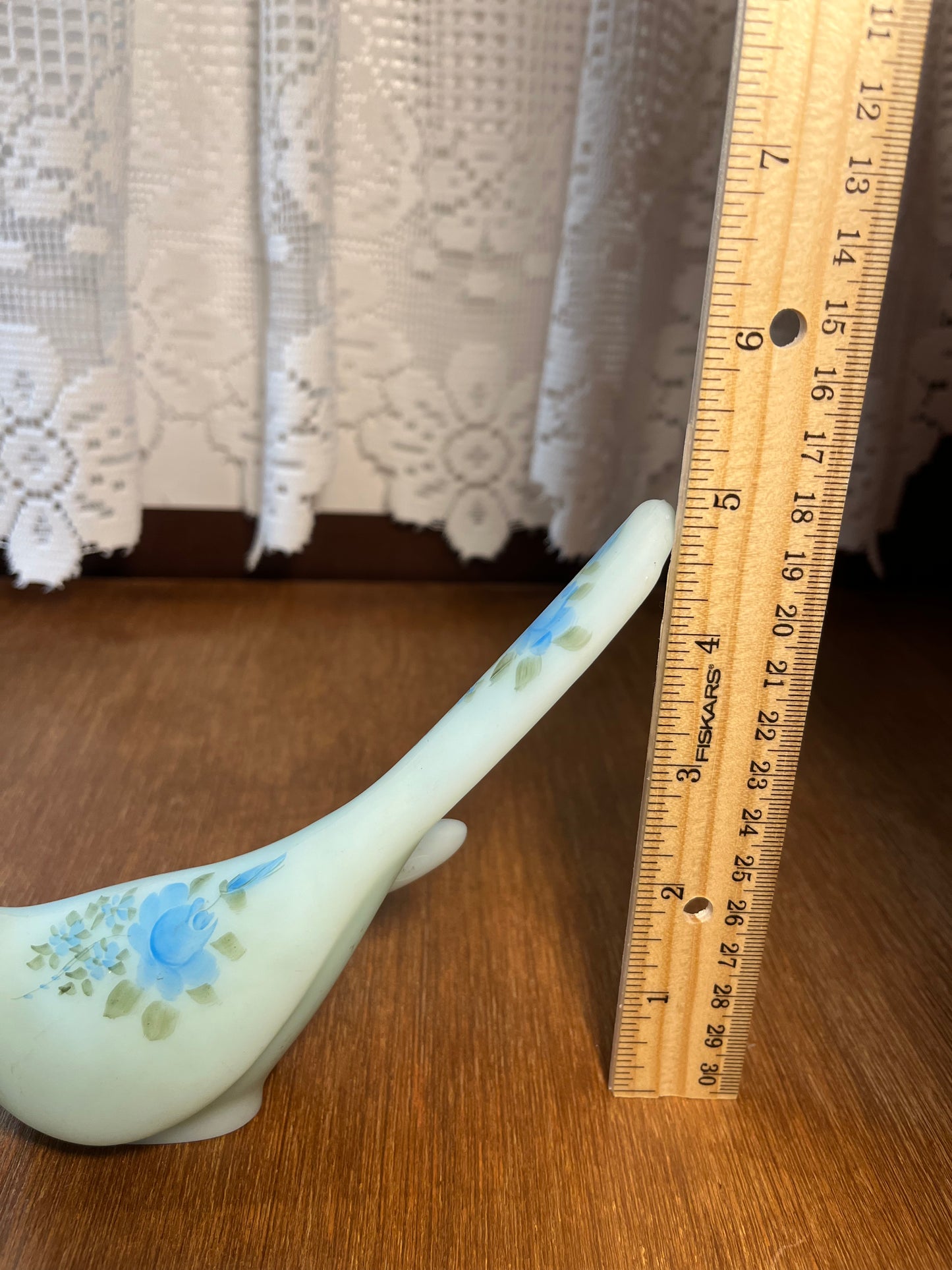 Vintage Blue Satin Hand Painted Fenton Rose Bird