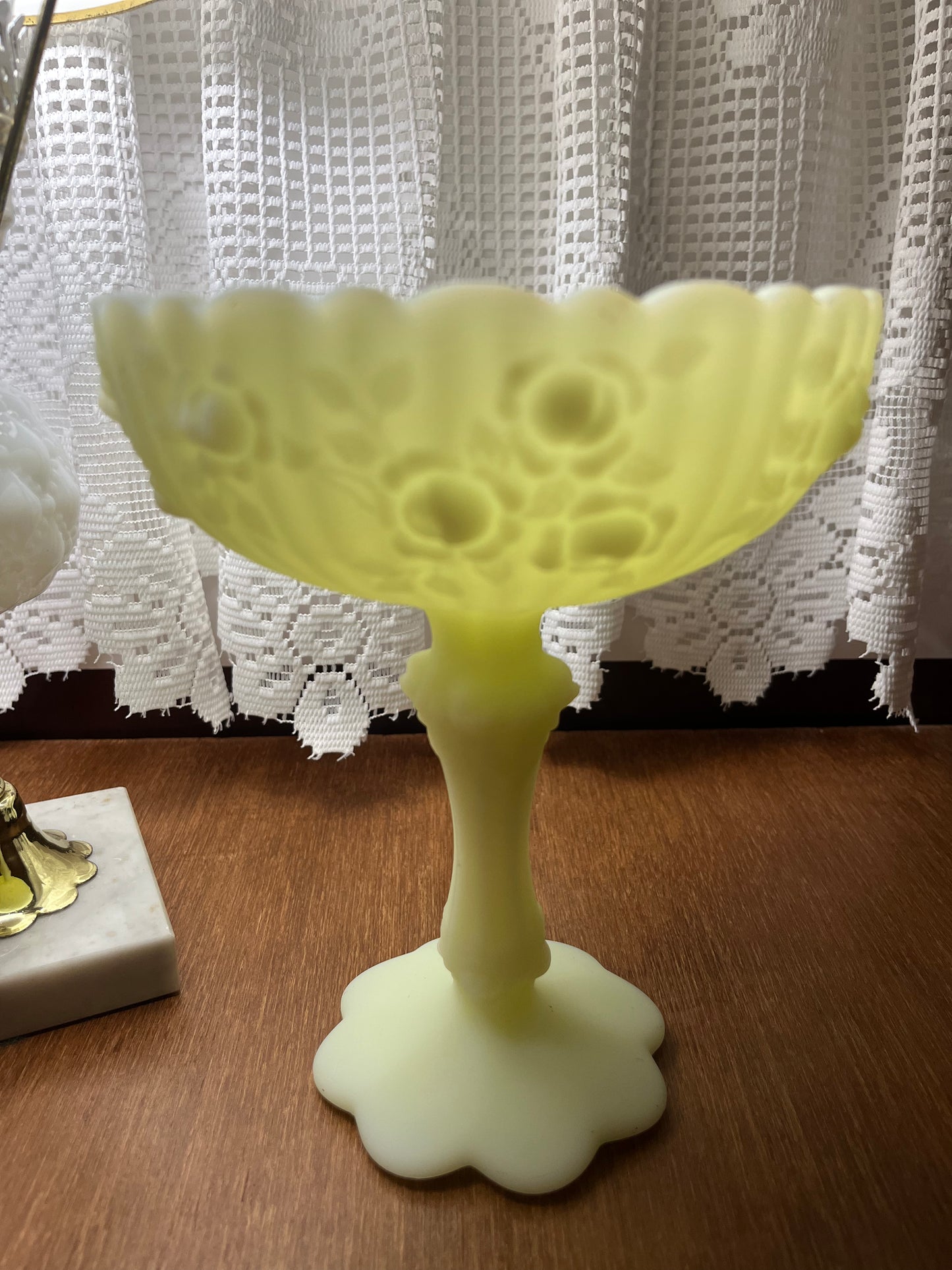 Vintage Fenton Satin Uranium Compote Pedestal Dish