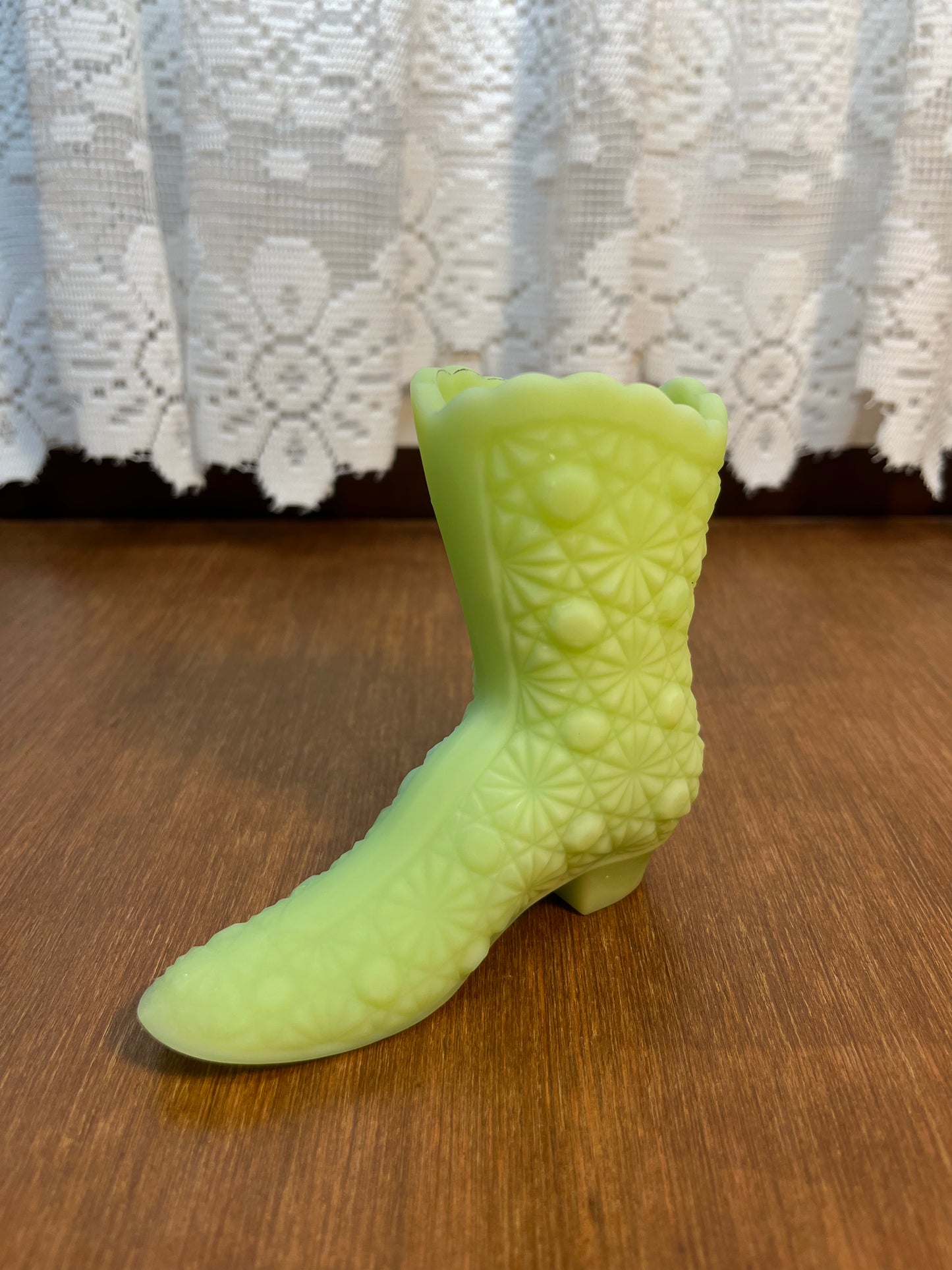 Vintage Satin Custard Art Glass Uranium Fenton Boot