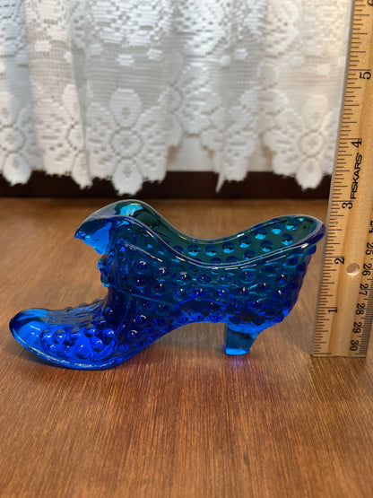 Vintage Cobalt Blue Hobnail Fenton Art Glass Shoe