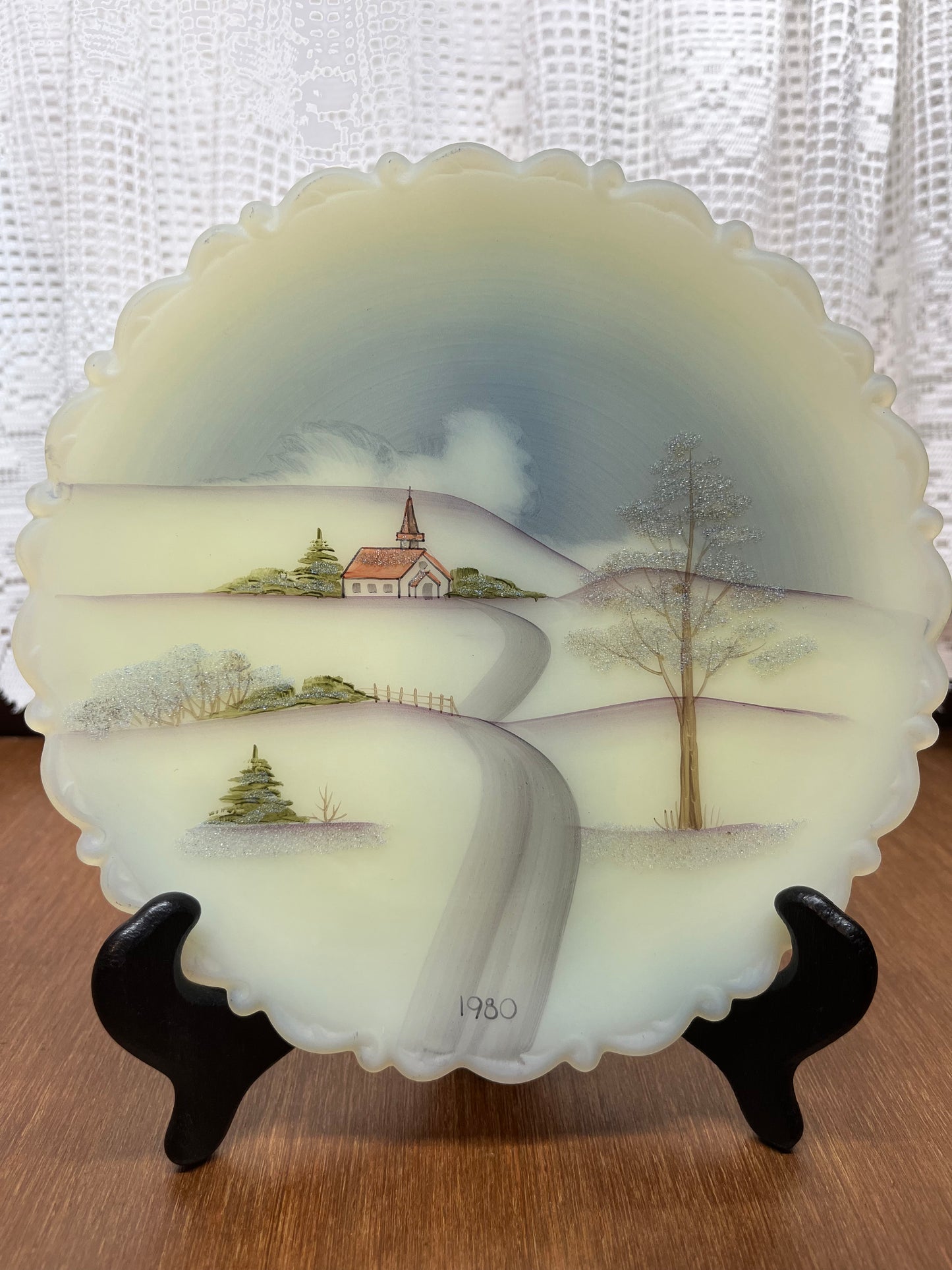 Vintage Fenton Princess House Uranium Hand Painted Wall Plate Lisa W.