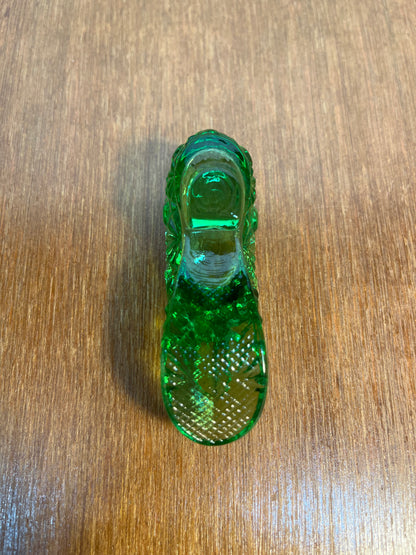 Vintage Mini Emerald Green Art Glass Shoe