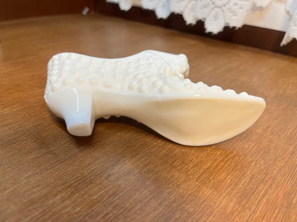 Vintage Milk Glass Hobnail Fenton Art Glass Shoe