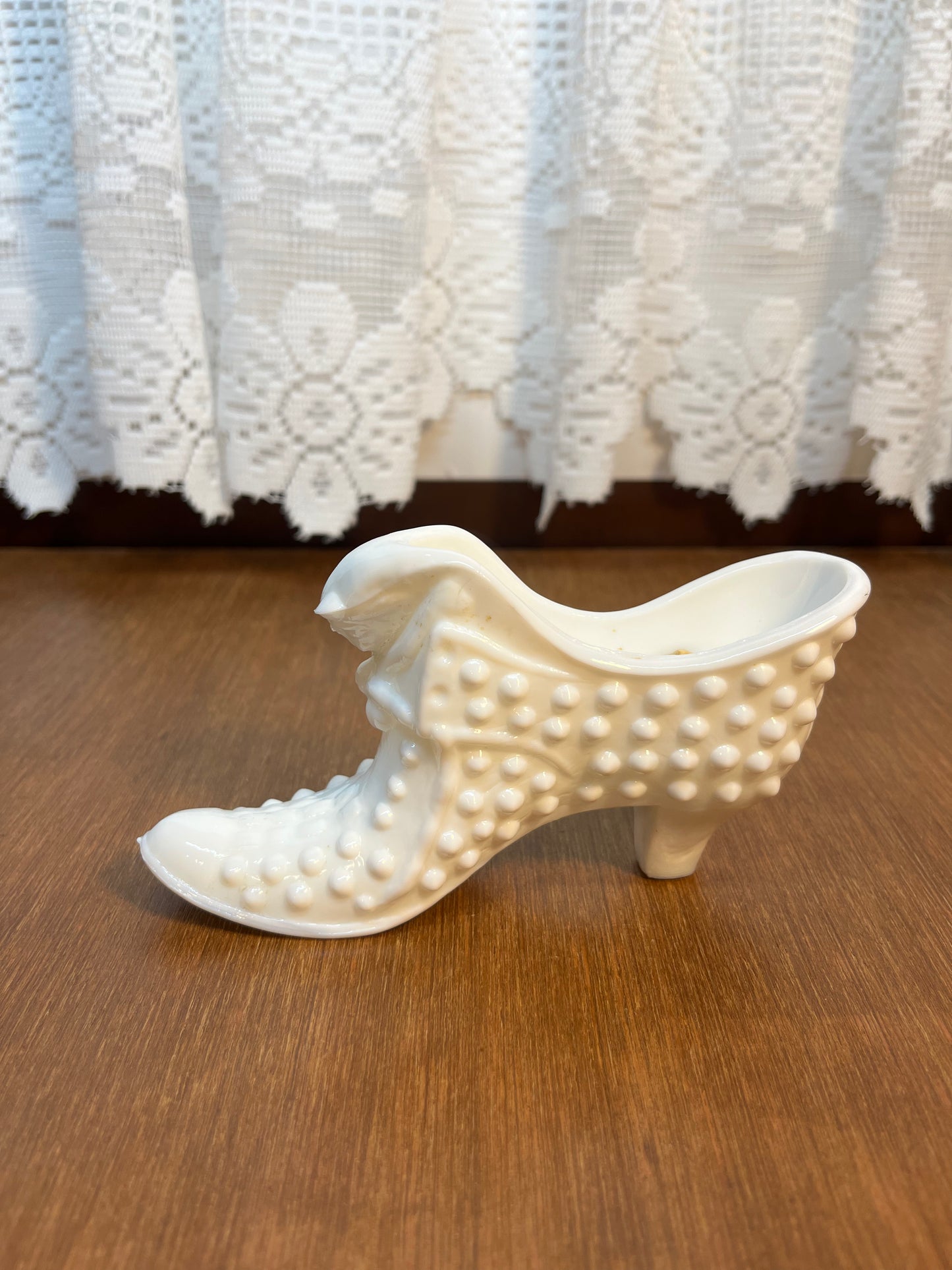 Vintage Milk Glass Hobnail Fenton Art Glass Shoe