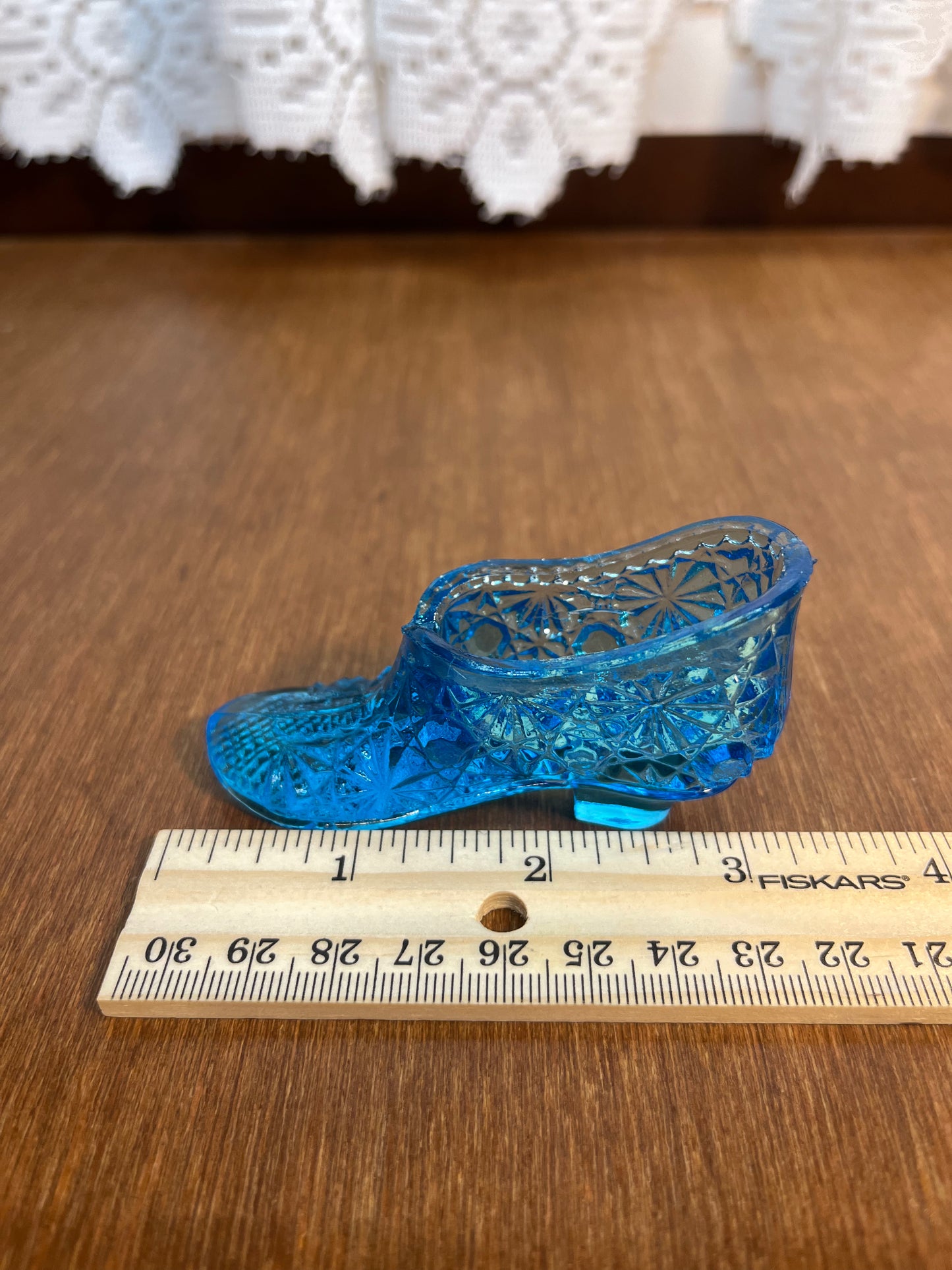 Vintage Mini Ocean Blue Art Glass Shoe