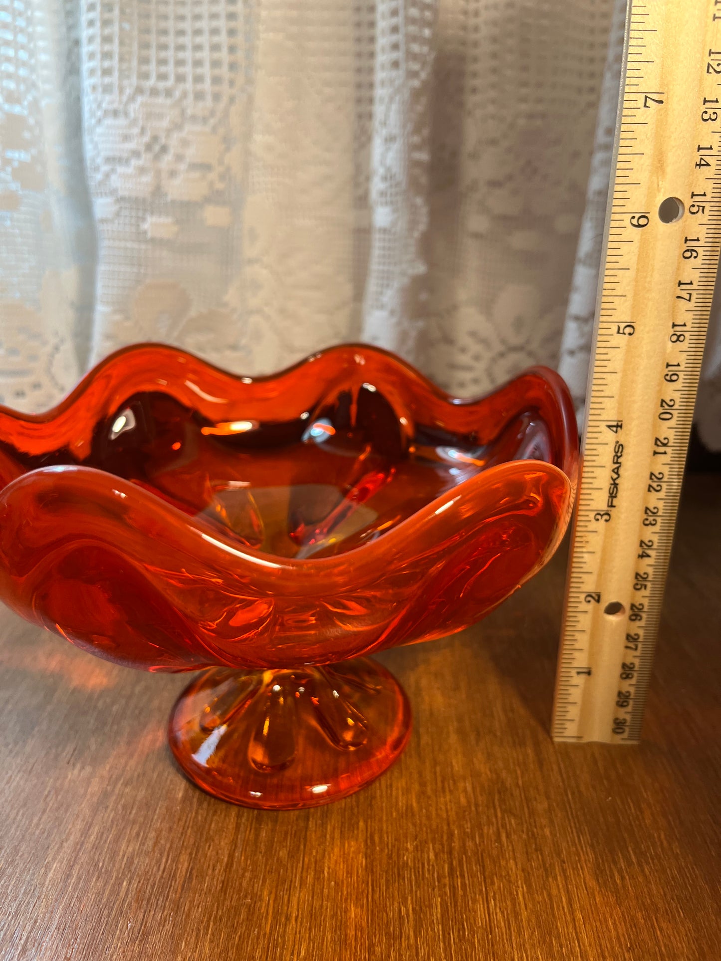 Vintage Viking Glass Orange Amberina Pedestal Bowl