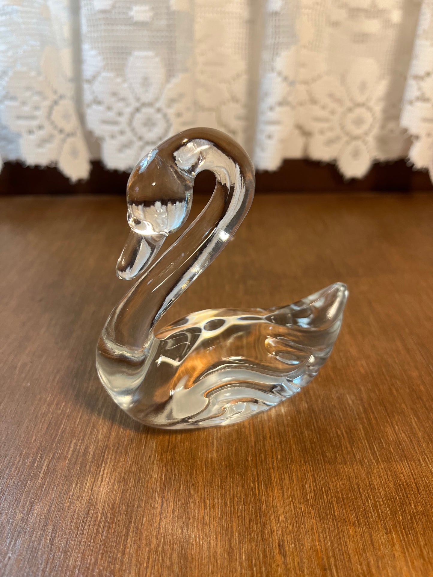 Vintage Art Glass Clear Fenton Swan Figurine