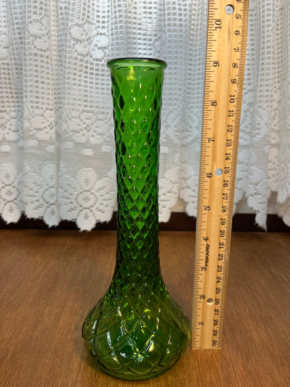 Vintage Emerald Green Quilted Diamond Bud Vase