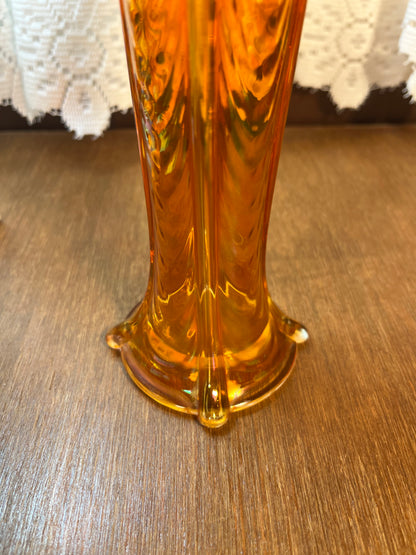 Vintage Marigold Carnival Glass Curtain Vase