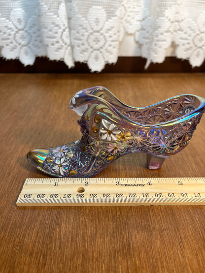 Iridescent Lilac 95th Anniversary Art Glass Fenton Hand Painted Shoe