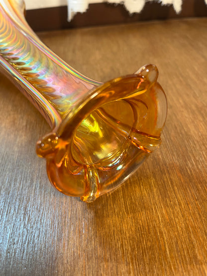 Vintage Marigold Carnival Glass Curtain Vase