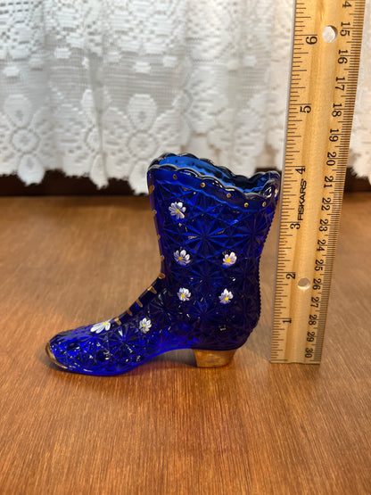 Cobalt Blue Hobnail Hand Painted Fenton Daisy Boot