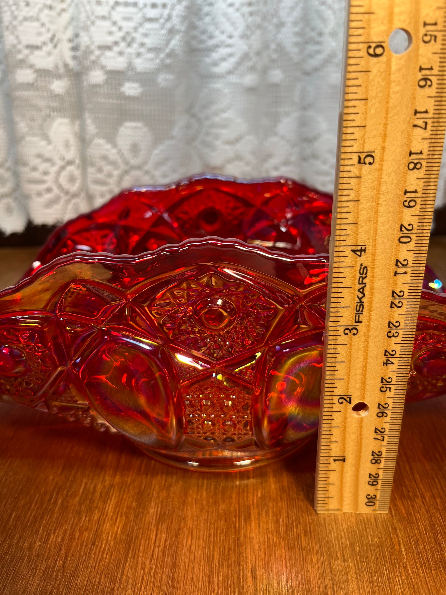 Vintage L.E Smith Carnival Glass Amberina Art Glass Dish