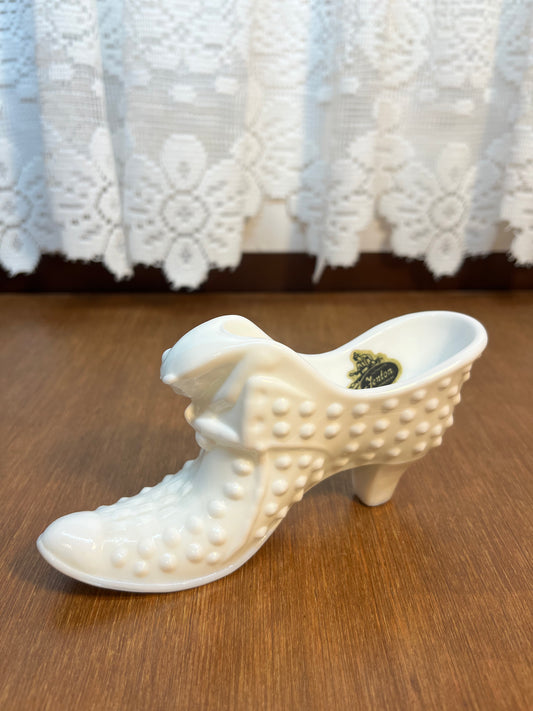 Vintage Milk Glass Hobnail Fenton Art Glass Shoe