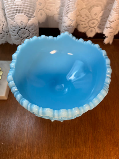 Fenton Blue Pinwheel Star Sawtooth Candy Pedestal Bowl