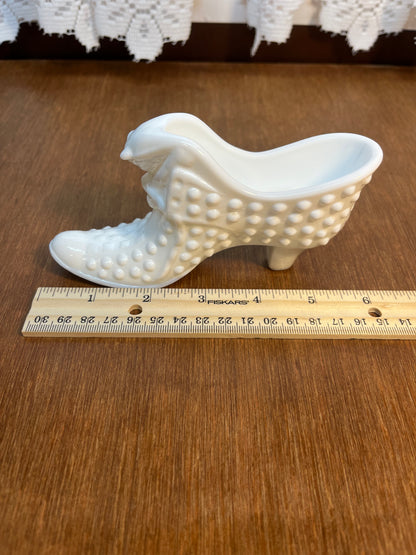 Vintage Milk Glass Hobnail Fenton Art Glass Shoe