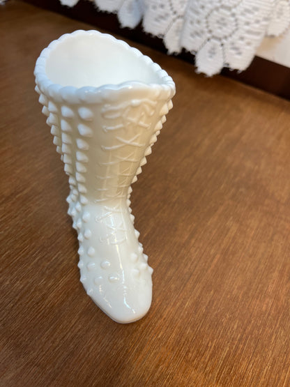 Vintage Milk Glass Hobnail Fenton Boot