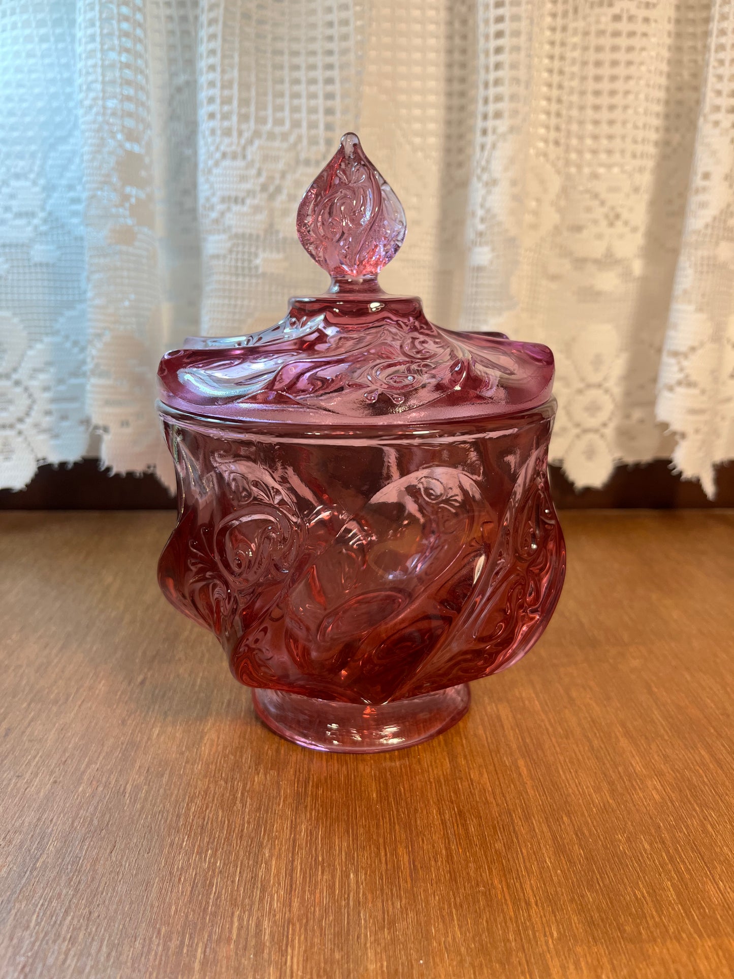 Vintage Fenton Pink Swirl Candy Bowl with Lid