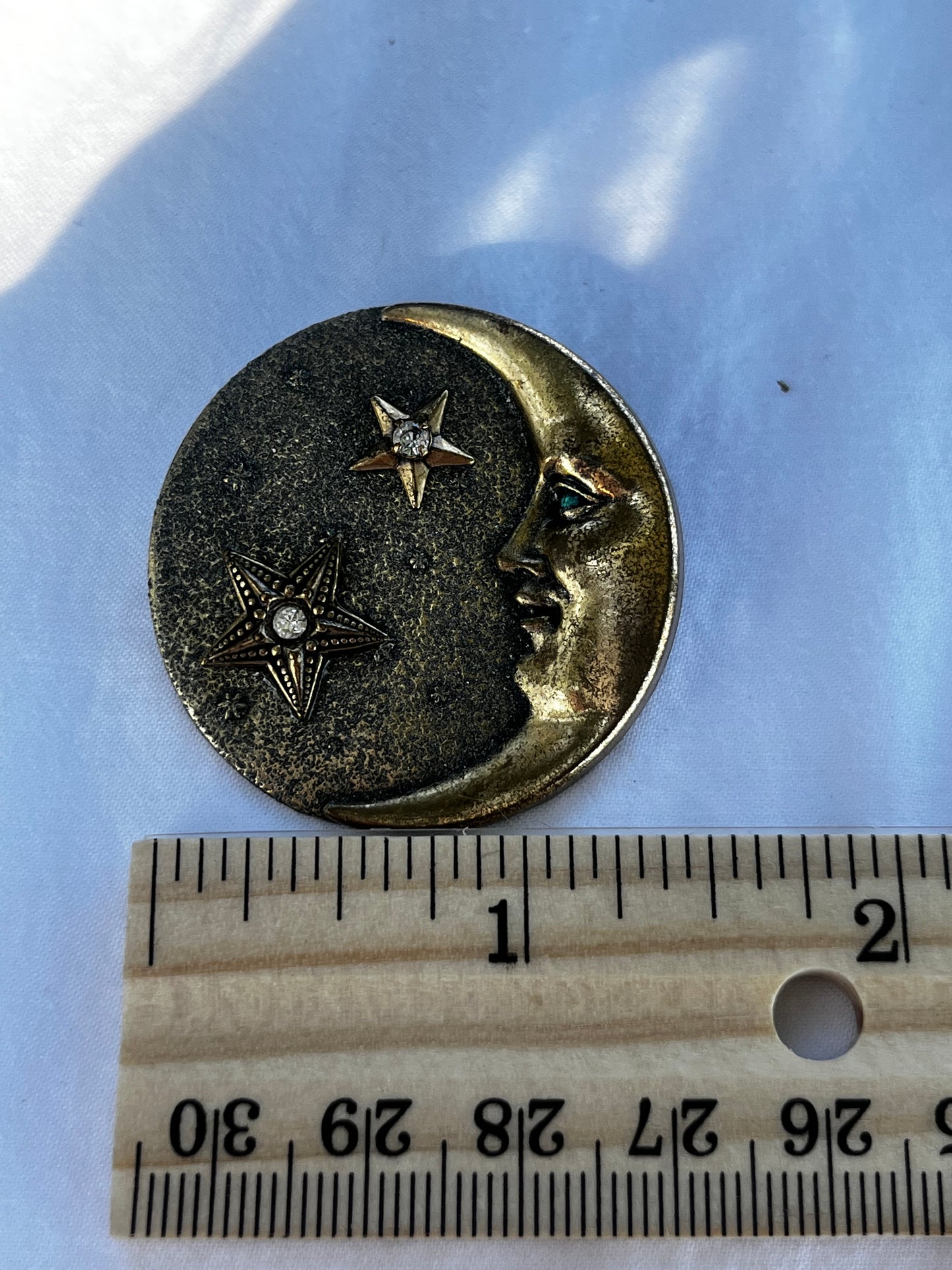 Moon and Stars Gold Tone Metal Brooch