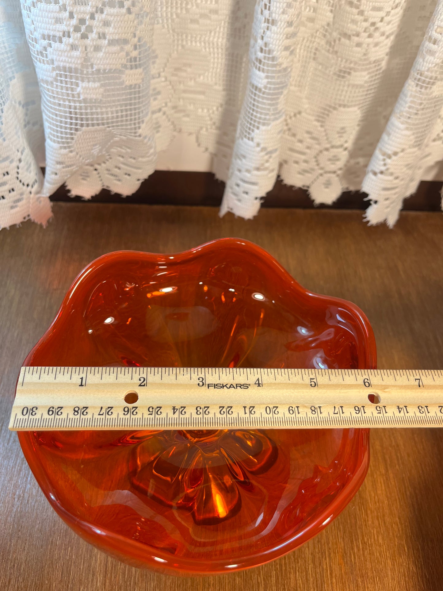 Vintage Viking Glass Orange Amberina Pedestal Bowl