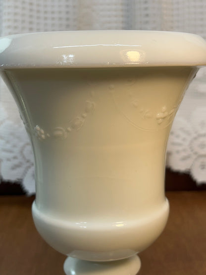 Vintage Milk Glass Floral Design Compote Vase
