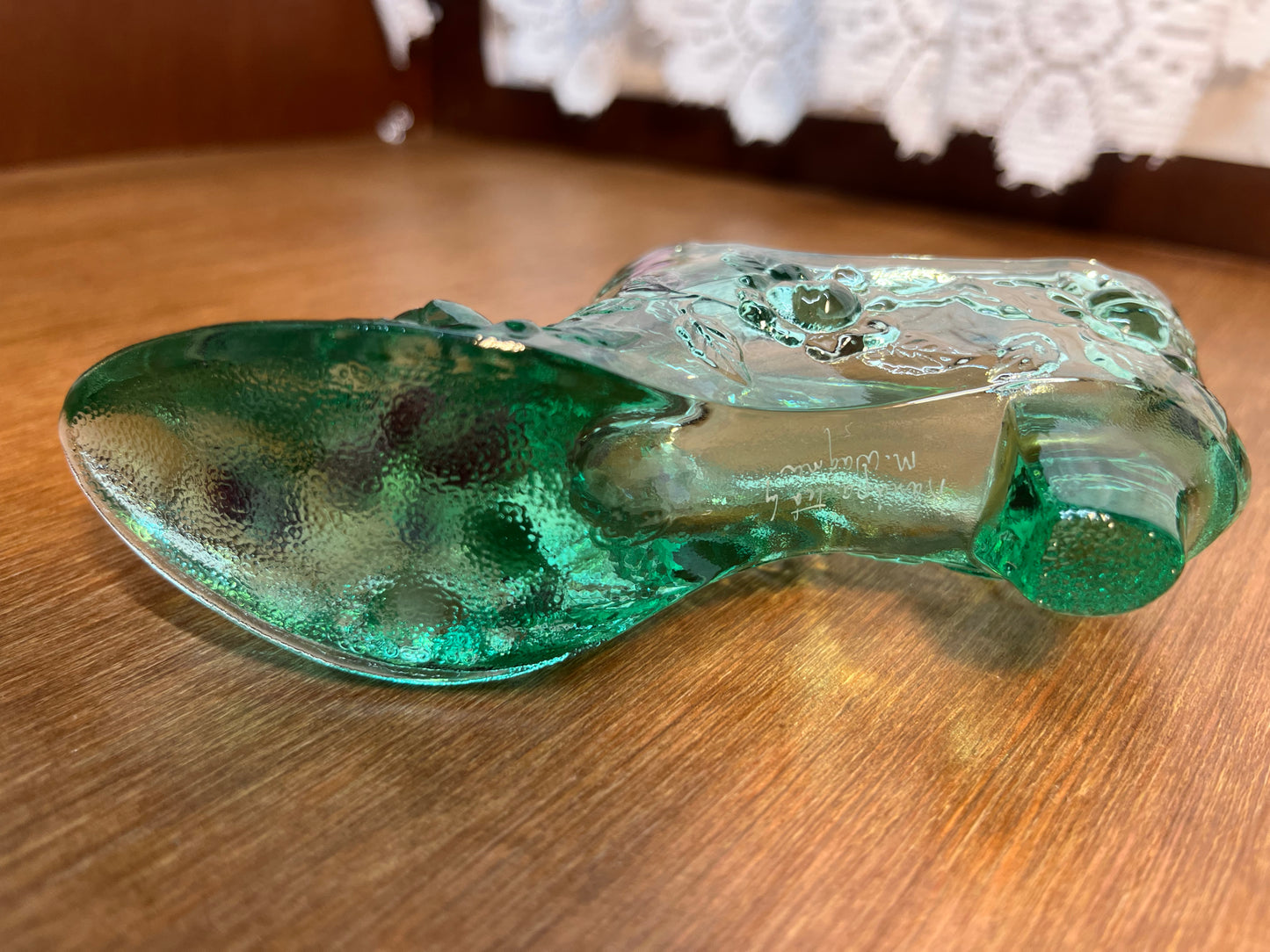 Vintage Green Floral Art Glass Fenton Shoe