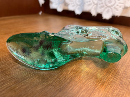 Vintage Green Floral Art Glass Fenton Shoe